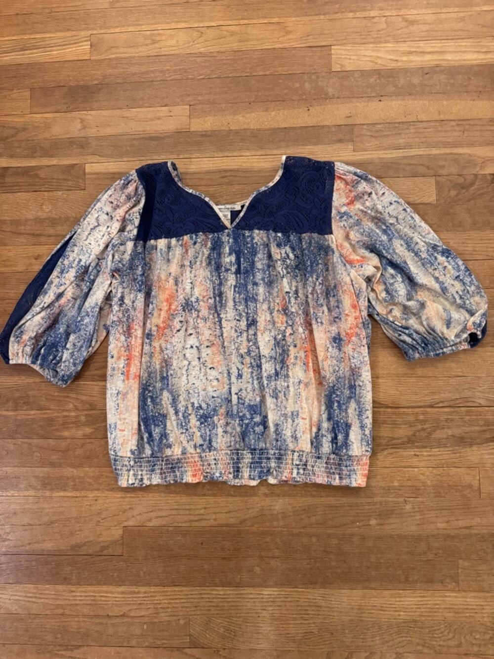 American Rag Women's Blue Abstract Lace Yoke Blouse - Size 3X
 b33